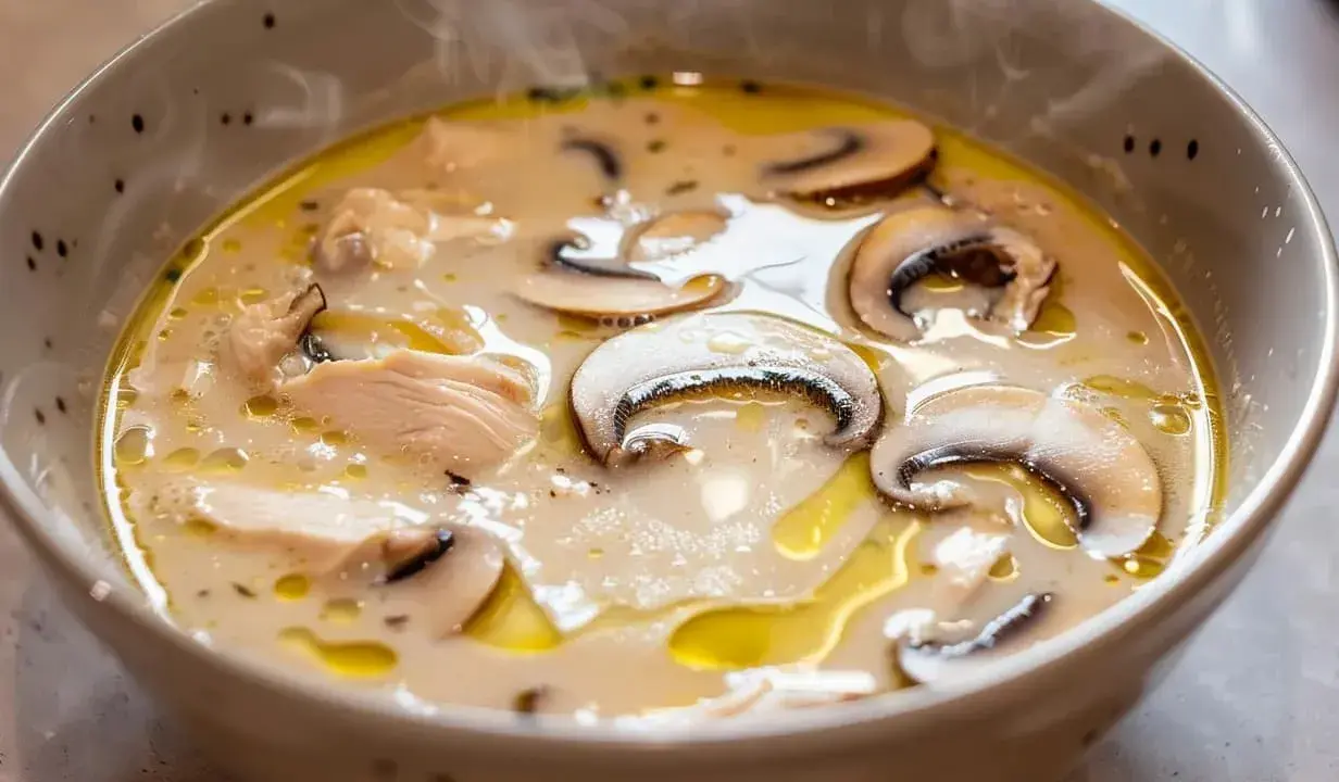 Varm och krämig kycklingsoppa med champinjoner. Ett perfekt kycklingsoppa recept för kalla dagar.