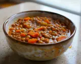 En skål med mustig linsgryta med morötter, perfekt för ett enkelt linsgryta recept.