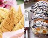 Två härliga bakverk för fika: gyllene småkakor och en rulltårta med aprikoser och choklad. Perfekta fika recept!