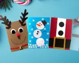 Fina tips på julpyssel: en ren, en snögubbe, tomten och en present. Perfekt för julkort!