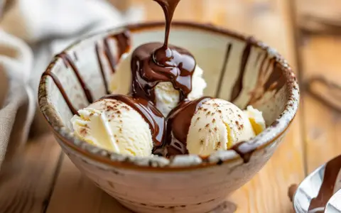 En skål med vaniljglass toppas med varm chokladsås. Ett enkelt chokladsås recept som lyfter desserten.