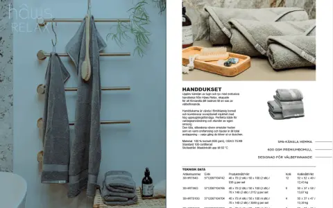 Grå handdukar i mjuk bomull, 600 GSM, för en lyxig spa-känsla hemma. Materialet ger hög uppsugningsförmåga.