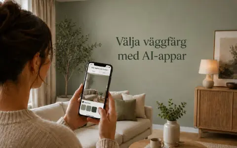 En person använder en app för att välja väggfärg i sitt hem, perfekt för din blogg inredning.