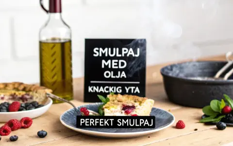 En bit smulpaj med bär och en flaska olivolja. Perfekt smulpaj recept för en knaprig yta.
