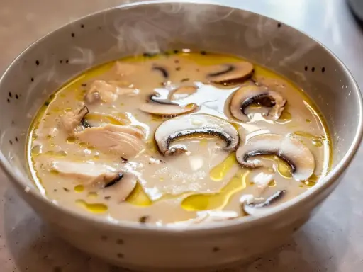 Varm och krämig kycklingsoppa med champinjoner. Ett perfekt kycklingsoppa recept för kalla dagar.