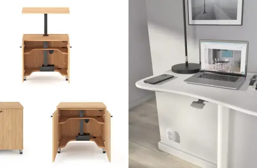 Flexibelt hemmakontor med höj- och sänkbart bord. Perfekt för att skapa en ergonomisk arbetsplats hemma.